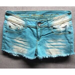 Dollhouse Crazy Sexy Cool Women’s Junior Shorts Size 11 Teal Denim Distressed